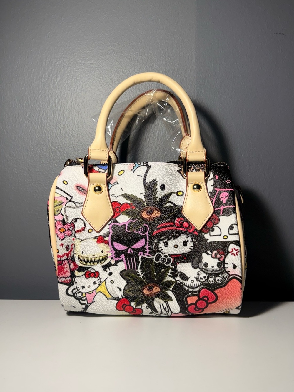 Inspired Cartoon Themed Cream & Multicolor Satchel Bag